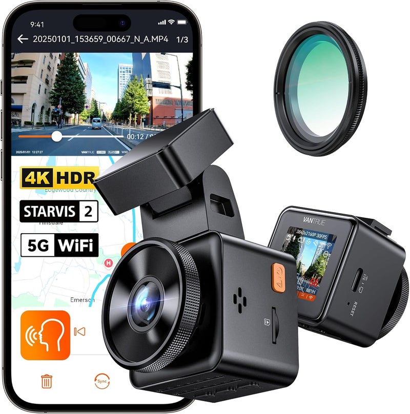 Vantrue E1 Pro 4K Mini Dash Cam Front, STARVIS 2 PlatePix HDR Night Vision Car Camera, Built-in 5G WiFi GPS, 1.54'' IPS Screen, Voice Control, 24/7 Buffered Parking Mode, Support 1TB Max - Image 1
